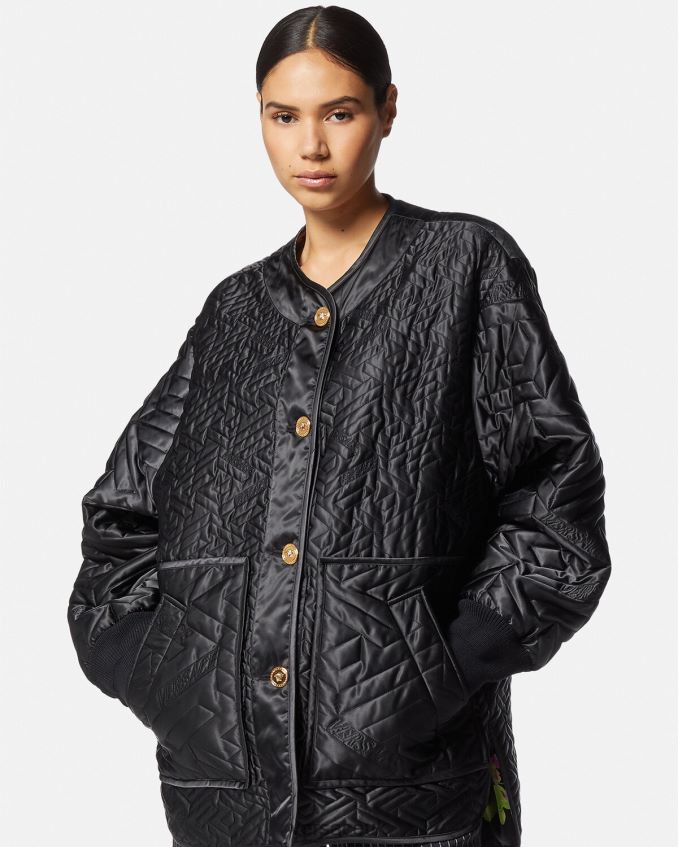 Women Versace Reversible Medusa Orchid Jacket 6D2D0699 Black & Print Clothing