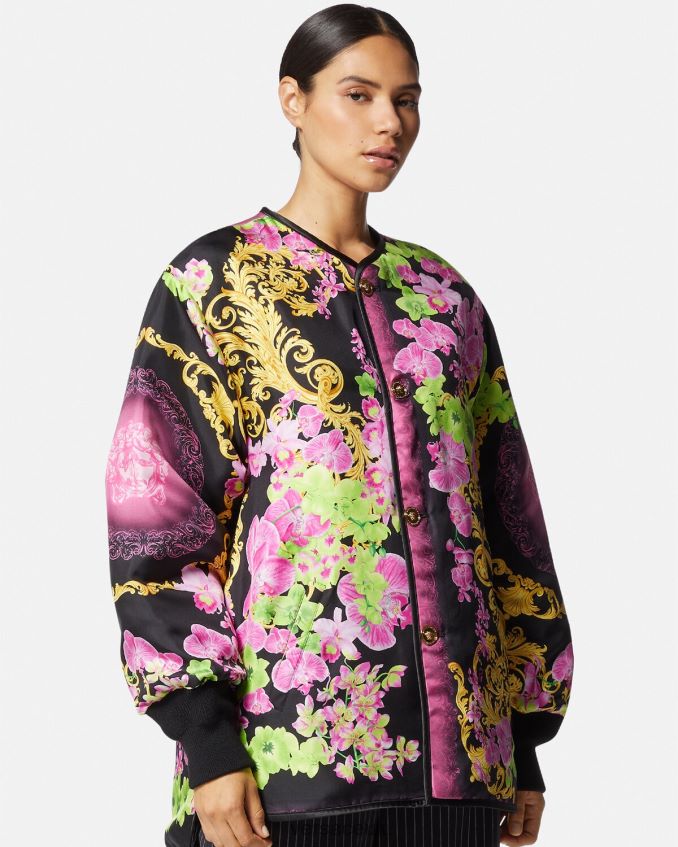 Women Versace Reversible Medusa Orchid Jacket 6D2D0699 Black & Print Clothing