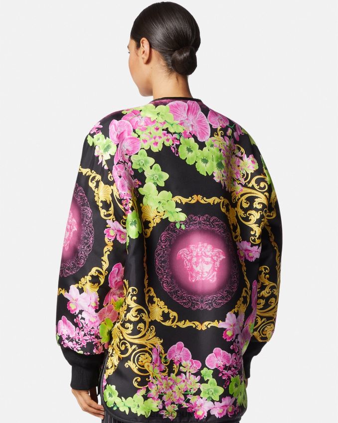 Women Versace Reversible Medusa Orchid Jacket 6D2D0699 Black & Print Clothing