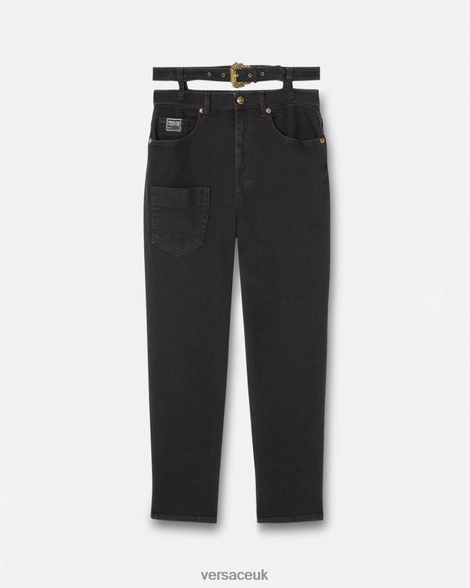 Women Versace Baroque Buckle Jeans 6D2D062148 Black Clothing