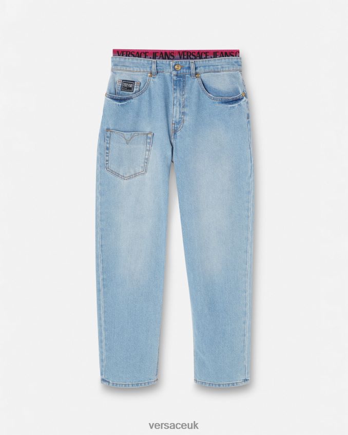 Women Versace Logo Waistband Jeans 6D2D062237 Blue Clothing