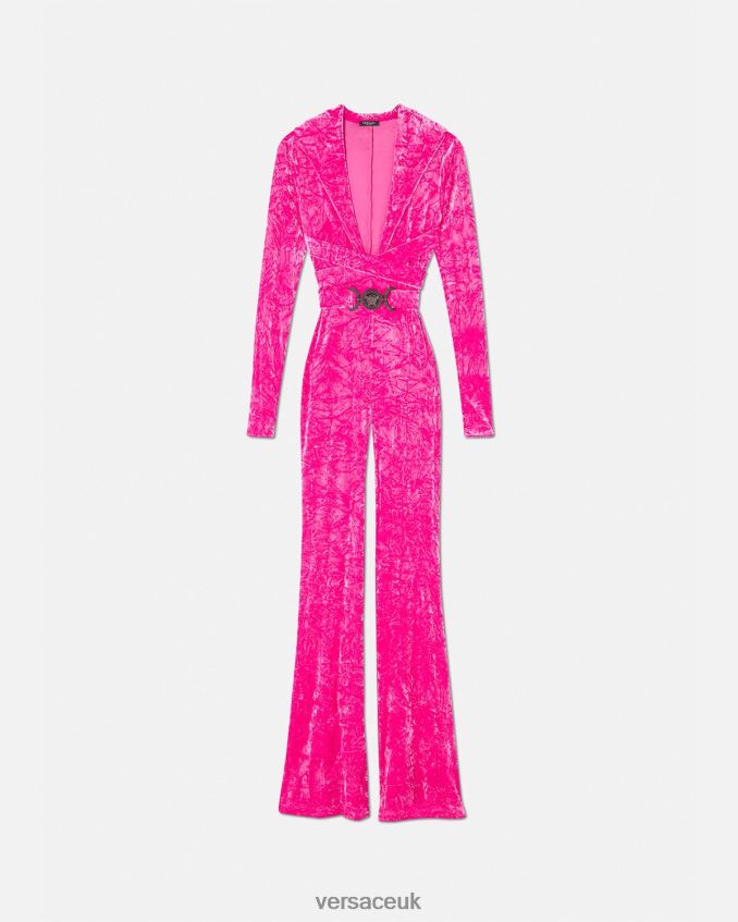 Women Versace Medusa '95 Velvet Hoodie Jumpsuit 6D2D0656 Fuchsia Clothing