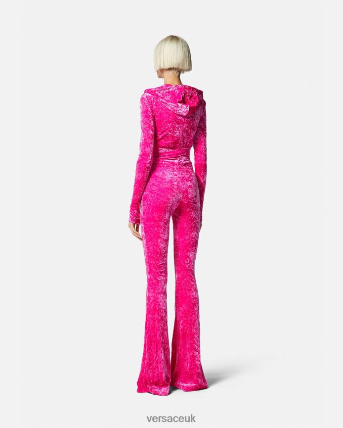 Women Versace Medusa \'95 Velvet Hoodie Jumpsuit 6D2D0656 Fuchsia Clothing
