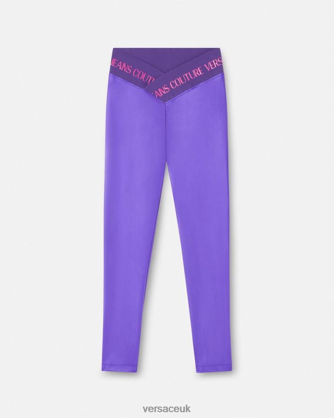 Women Versace Logo Leggings 6D2D062240 Violet Clothing