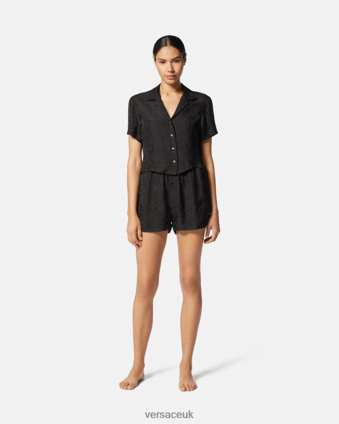 Women Versace Barocco Jacquard Crop Pyjama Top 6D2D061028 Black & Gray Underwear & Beachwear