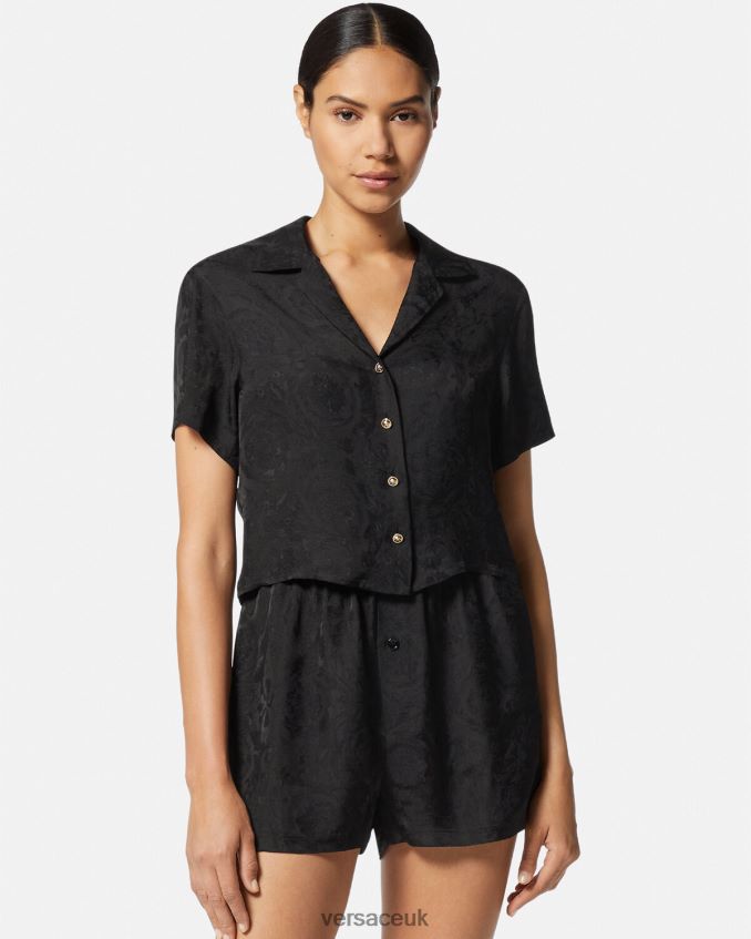 Women Versace Barocco Jacquard Crop Pyjama Top 6D2D061028 Black & Gray Underwear & Beachwear