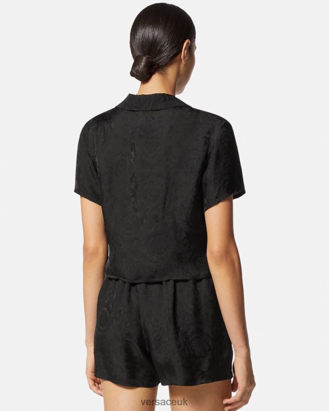 Women Versace Barocco Jacquard Crop Pyjama Top 6D2D061028 Black & Gray Underwear & Beachwear