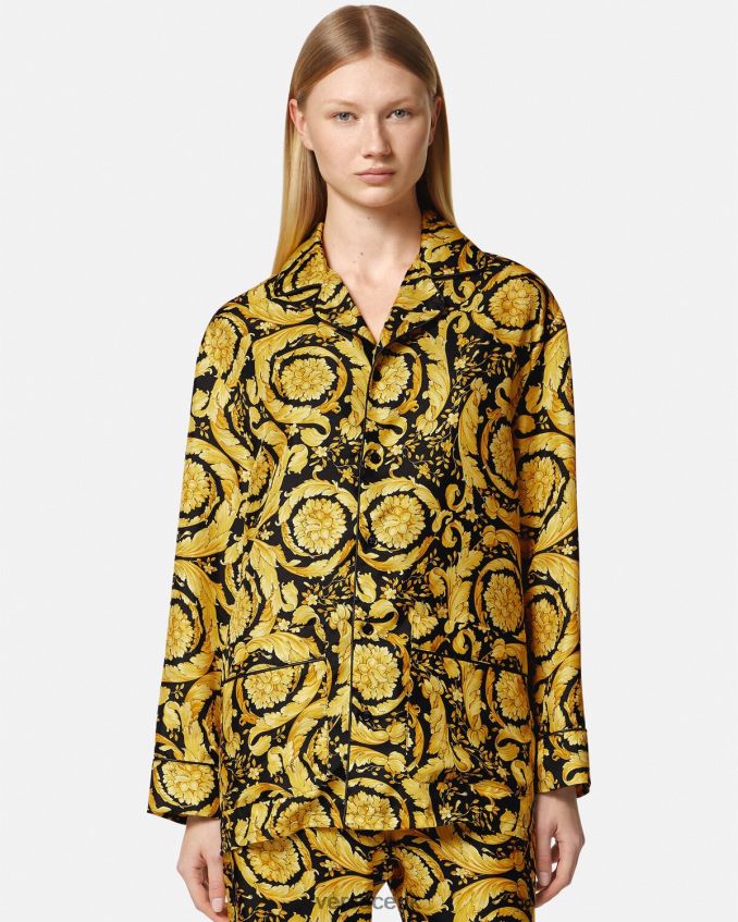 Women Versace Barocco Print Silk Pajama Shirt 6D2D061027 Print Underwear & Beachwear