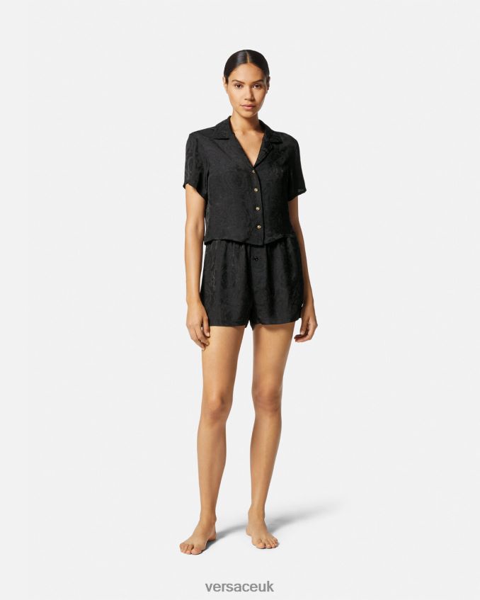 Women Versace Greca Border Barocco Pyjama Shorts 6D2D061025 Black & Gray Underwear & Beachwear