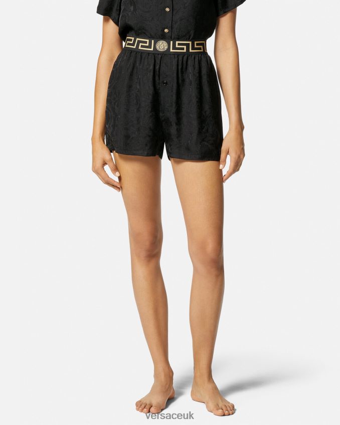 Women Versace Greca Border Barocco Pyjama Shorts 6D2D061025 Black & Gray Underwear & Beachwear