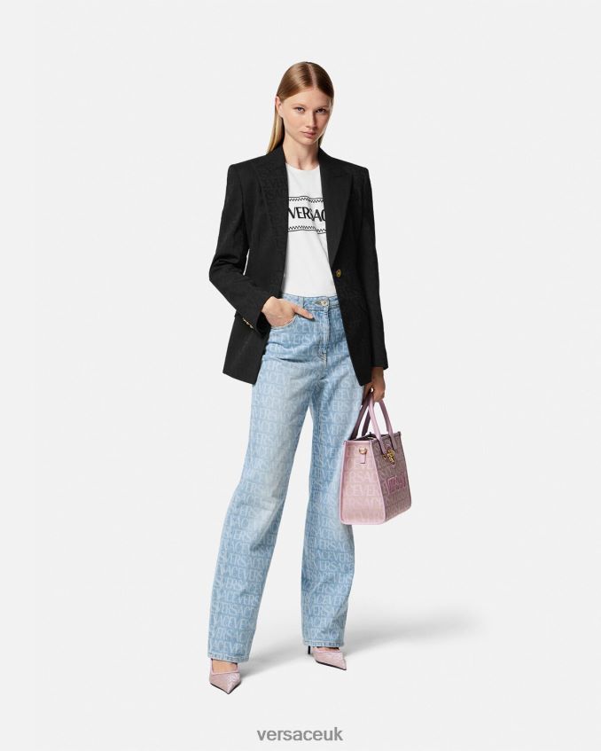 Women Versace Allover Wide-Leg Jeans 6D2D06193 Blue Clothing