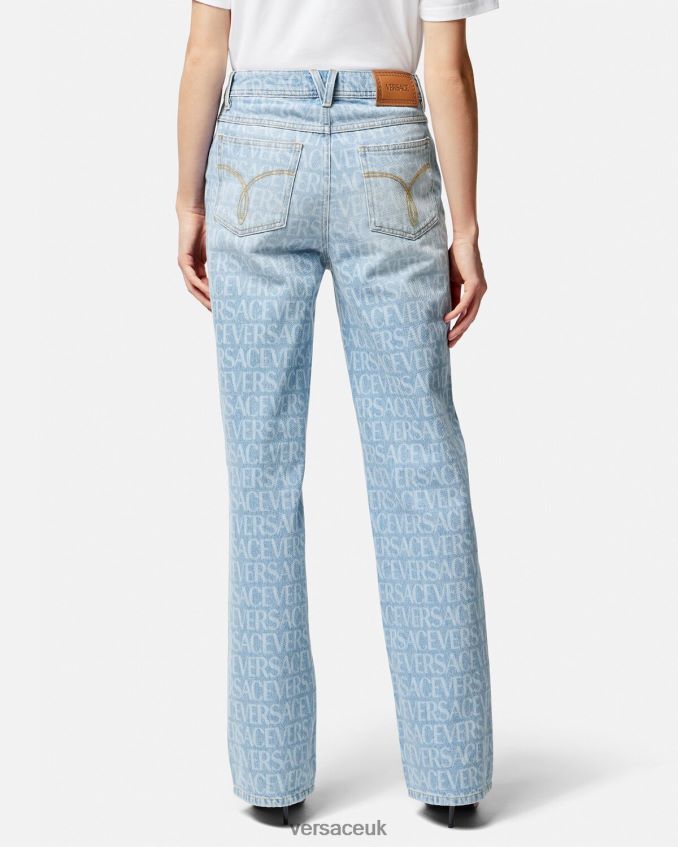 Women Versace Allover Wide-Leg Jeans 6D2D06193 Blue Clothing