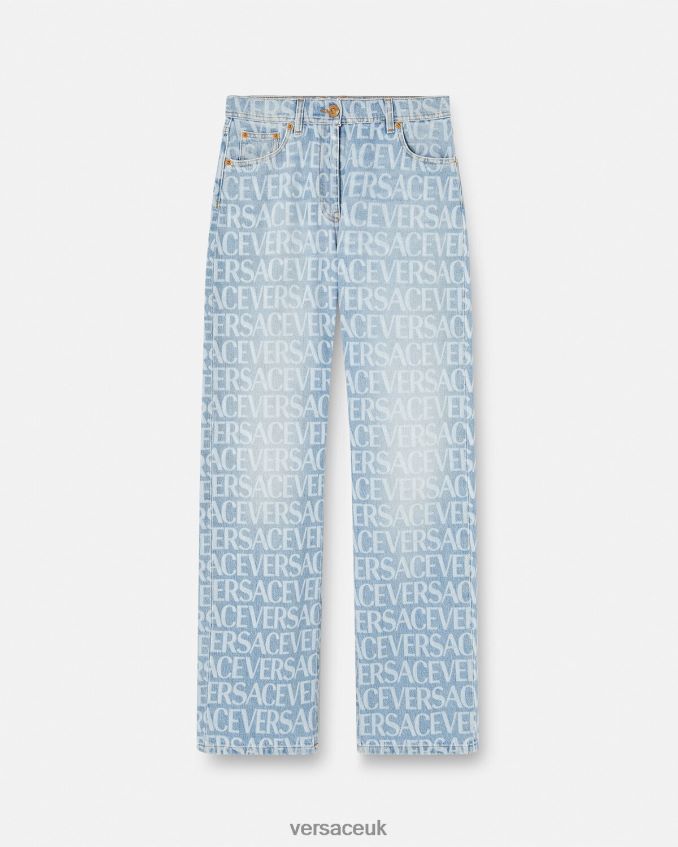 Women Versace Allover Wide-Leg Jeans 6D2D06198 Blue Clothing
