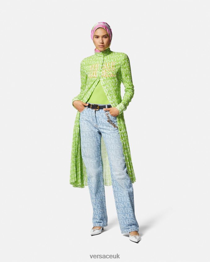 Women Versace Allover Wide-Leg Jeans 6D2D06198 Blue Clothing