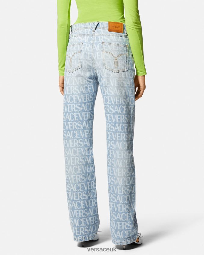 Women Versace Allover Wide-Leg Jeans 6D2D06198 Blue Clothing