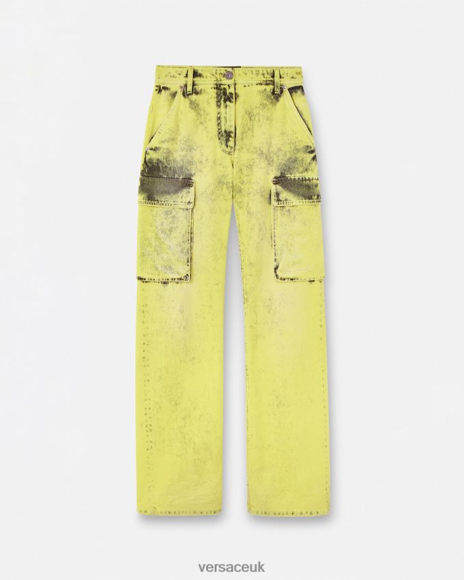 Women Versace Distressed Cargo Jeans 6D2D06225 Yellow Clothing