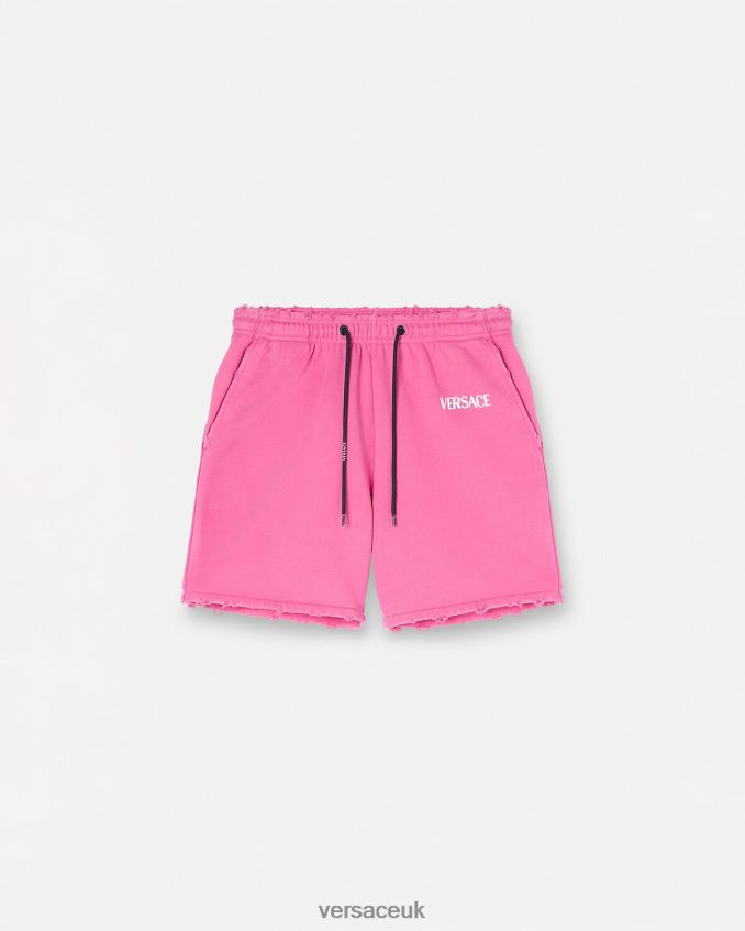 Women Versace Distressed Logo Sweat Shorts 6D2D06219 Fuchsia Clothing