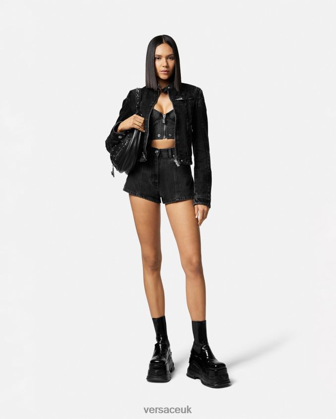 Women Versace Medusa Denim Shorts 6D2D06217 Black Clothing