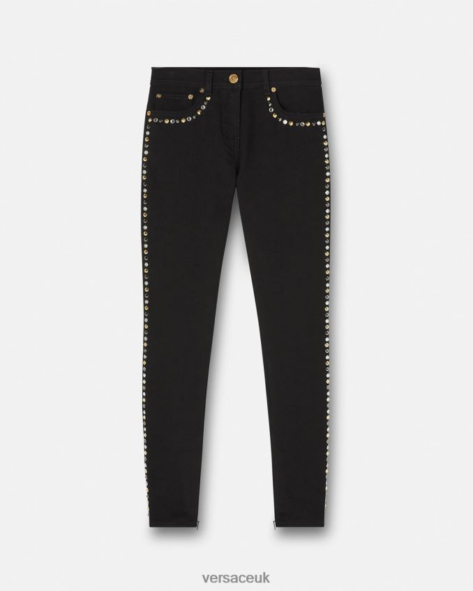 Women Versace Medusa Studded Skinny Jeans 6D2D06214 Black Clothing