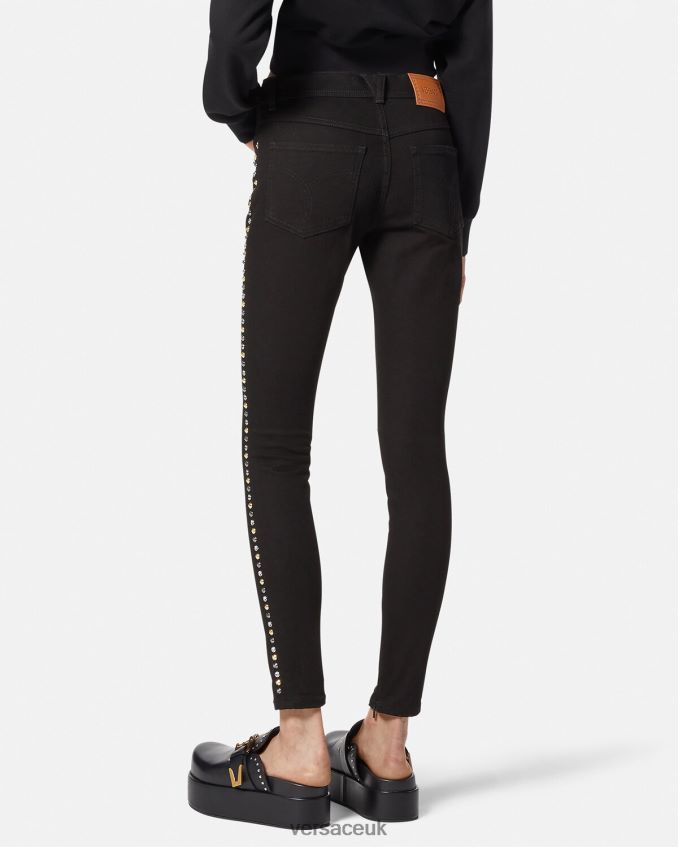 Women Versace Medusa Studded Skinny Jeans 6D2D06214 Black Clothing