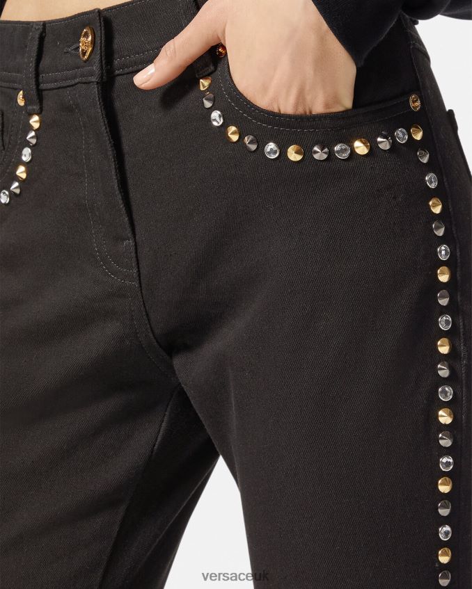 Women Versace Medusa Studded Skinny Jeans 6D2D06214 Black Clothing
