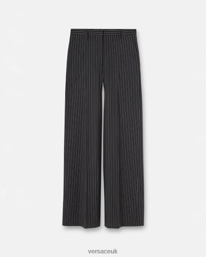 Women Versace Pinstriped Wide-Leg Pants 6D2D06123 Black Clothing