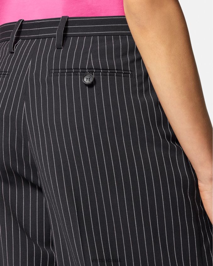 Women Versace Pinstriped Wide-Leg Pants 6D2D06123 Black Clothing