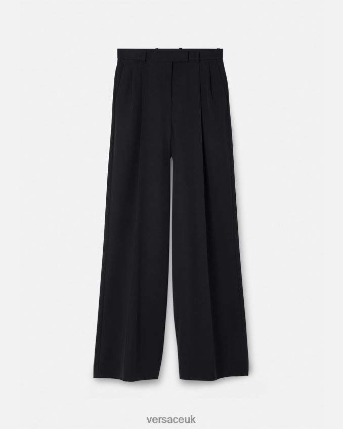 Women Versace Pleated Wide-Leg Pants 6D2D06200 Black Clothing