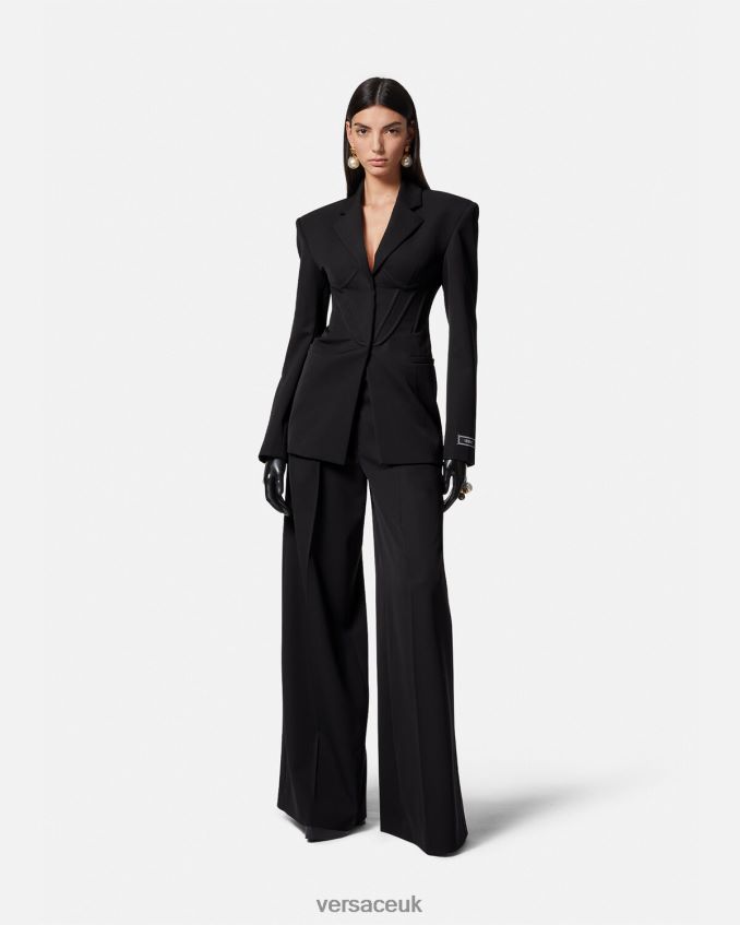 Women Versace Pleated Wide-Leg Pants 6D2D06200 Black Clothing