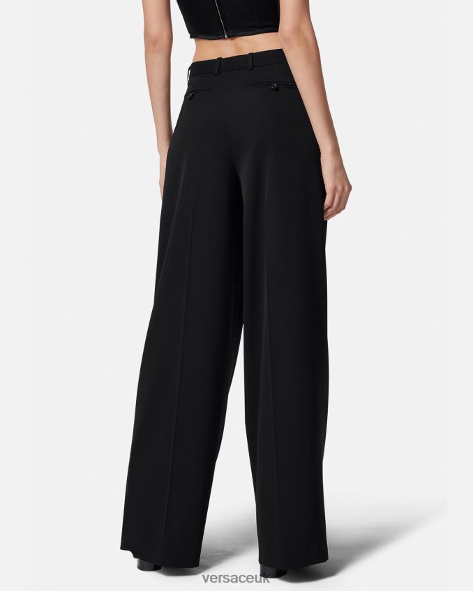 Women Versace Pleated Wide-Leg Pants 6D2D06200 Black Clothing
