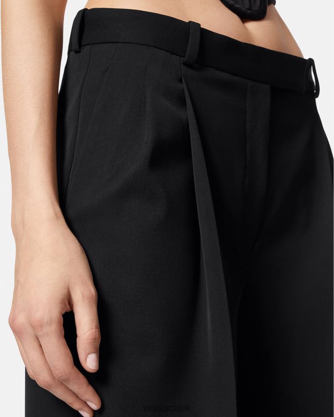 Women Versace Pleated Wide-Leg Pants 6D2D06200 Black Clothing