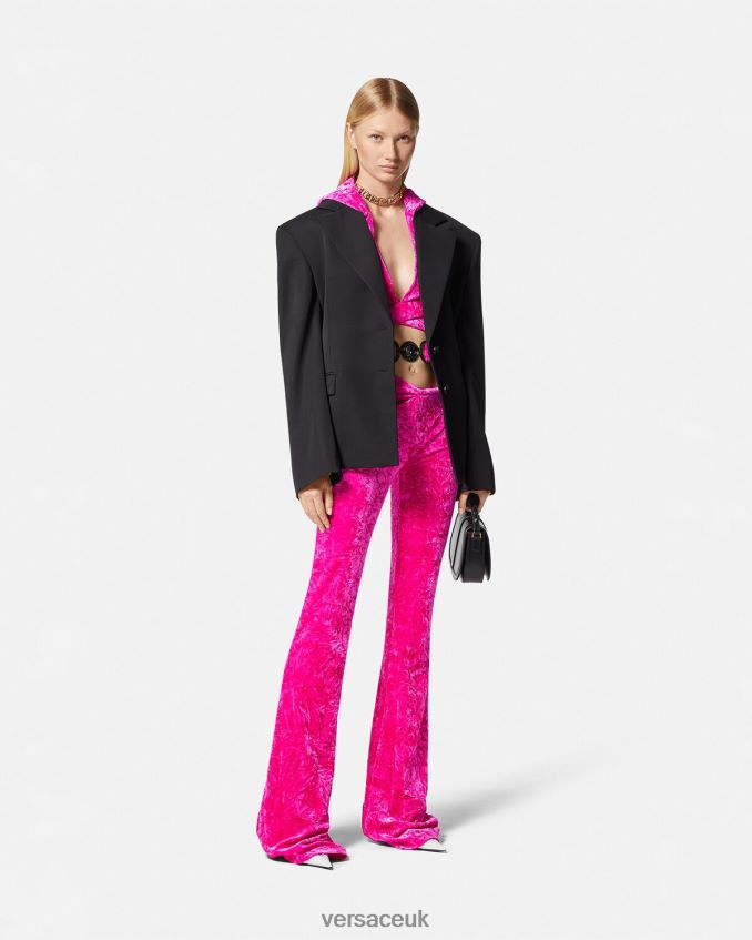 Women Versace Rolled Flared Velvet Pants 6D2D06215 Fuchsia Clothing