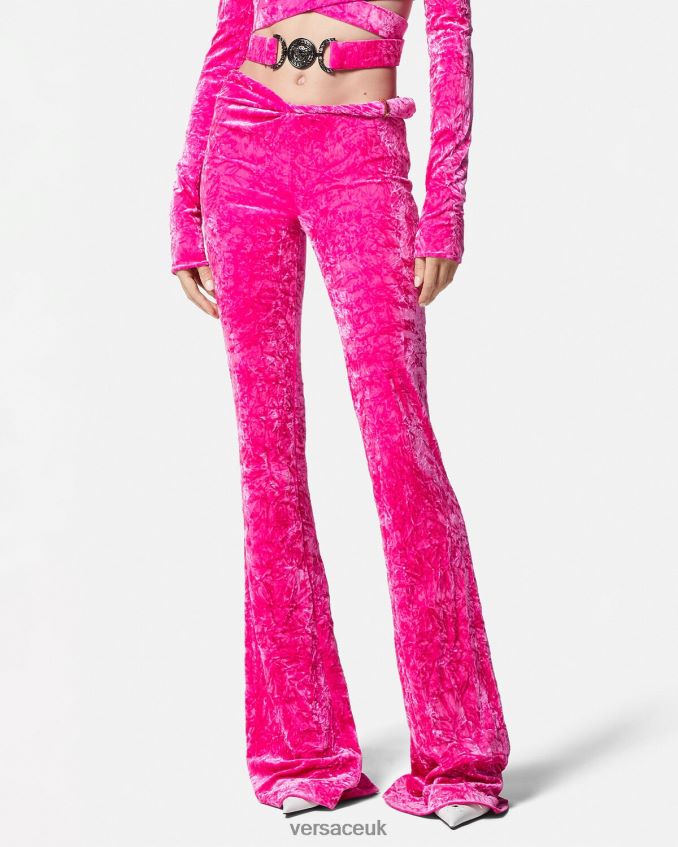 Women Versace Rolled Flared Velvet Pants 6D2D06215 Fuchsia Clothing