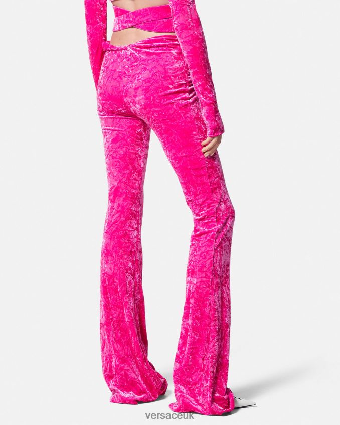 Women Versace Rolled Flared Velvet Pants 6D2D06215 Fuchsia Clothing