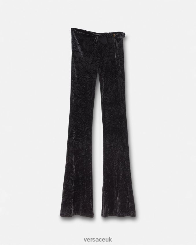 Women Versace Rolled Flared Velvet Pants 6D2D06216 Black Clothing