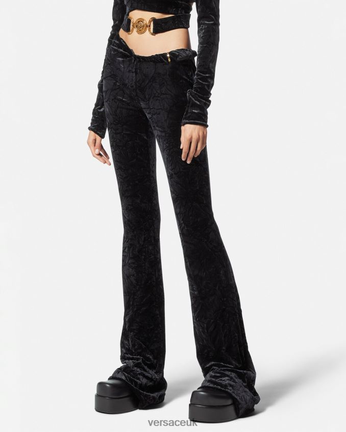 Women Versace Rolled Flared Velvet Pants 6D2D06216 Black Clothing