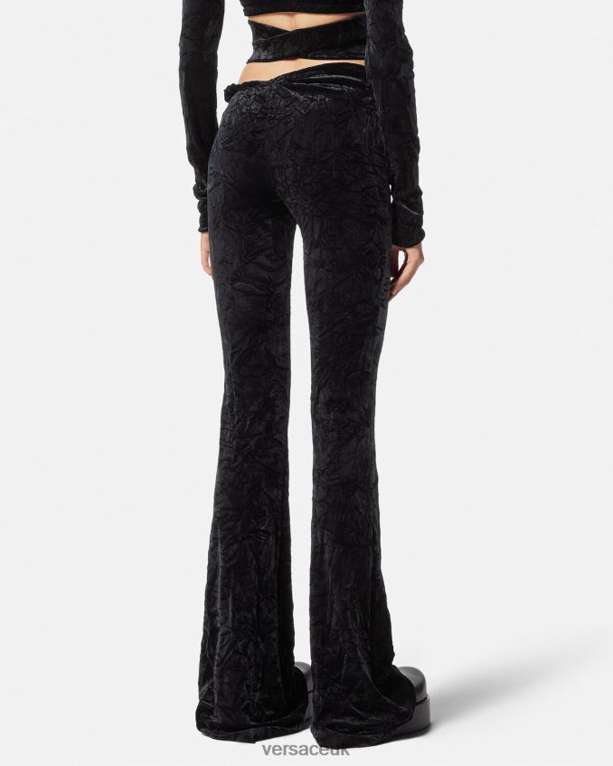 Women Versace Rolled Flared Velvet Pants 6D2D06216 Black Clothing
