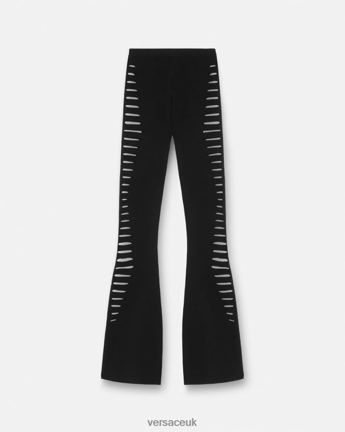 Women Versace Slashed Knit Flared Pants 6D2D06208 Black Clothing
