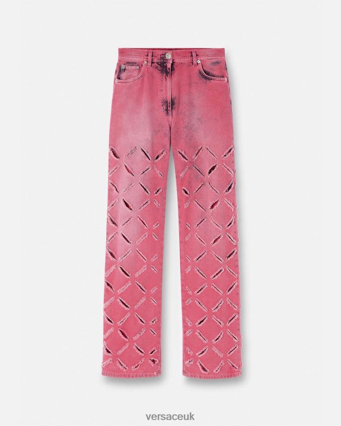Women Versace Slashed Medusa Jeans 6D2D06206 Pink Clothing