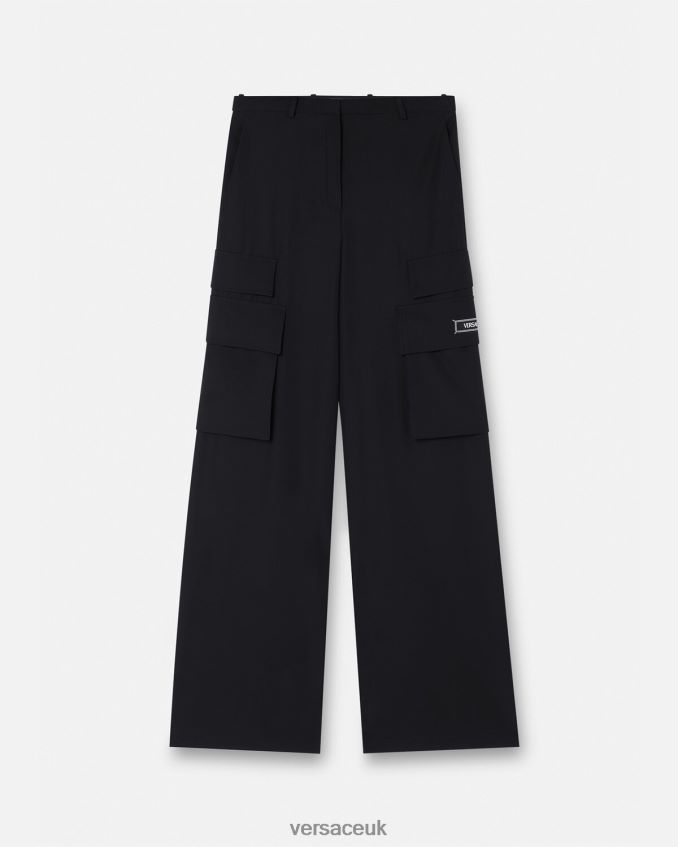 Women Versace Wide Cargo Pants 6D2D06204 Black Clothing
