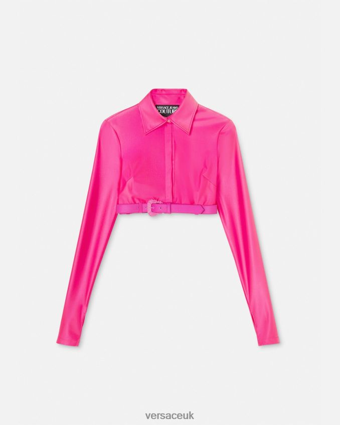 Women Versace Baroque Buckle Crop Shirt 6D2D062218 Fuchsia Clothing