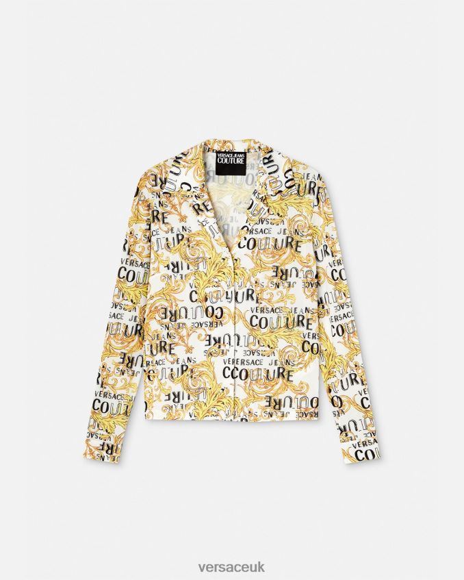 Women Versace Logo Couture Shirt 6D2D062201 Gold & White Clothing