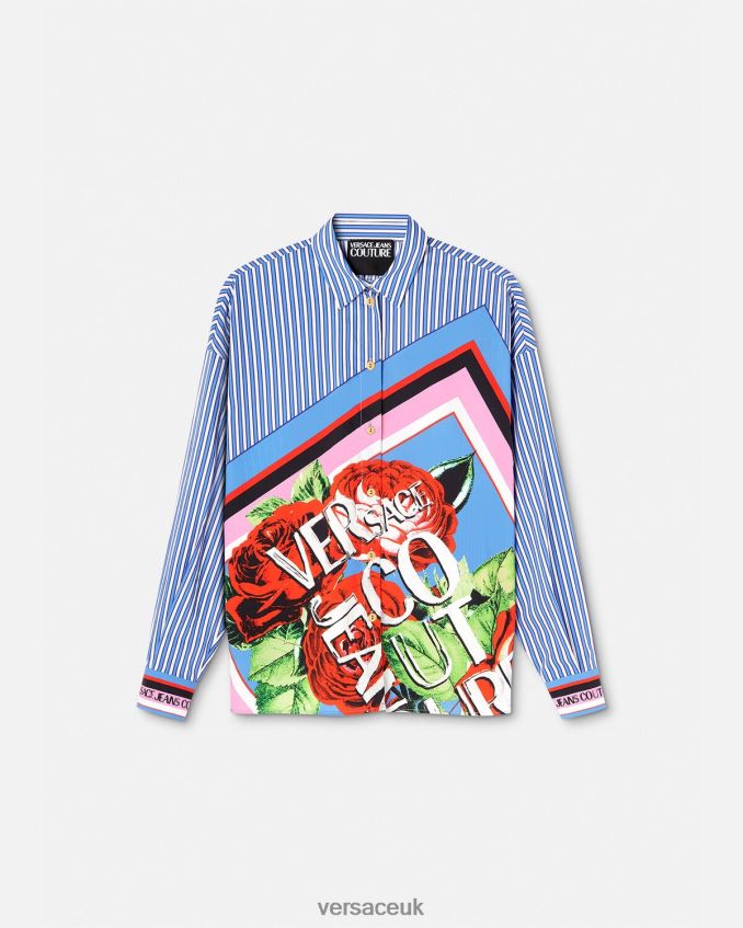 Women Versace Roses Striped Shirt 6D2D062164 Light Blue Clothing