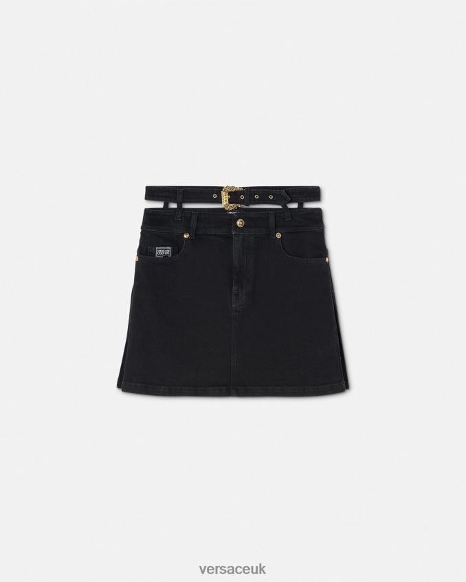 Women Versace Baroque Buckle Denim Mini Skirt 6D2D062151 Black Clothing