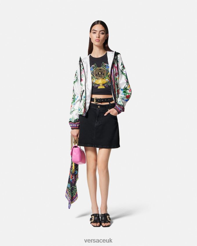 Women Versace Baroque Buckle Denim Mini Skirt 6D2D062151 Black Clothing