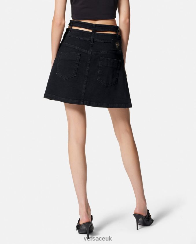 Women Versace Baroque Buckle Denim Mini Skirt 6D2D062151 Black Clothing