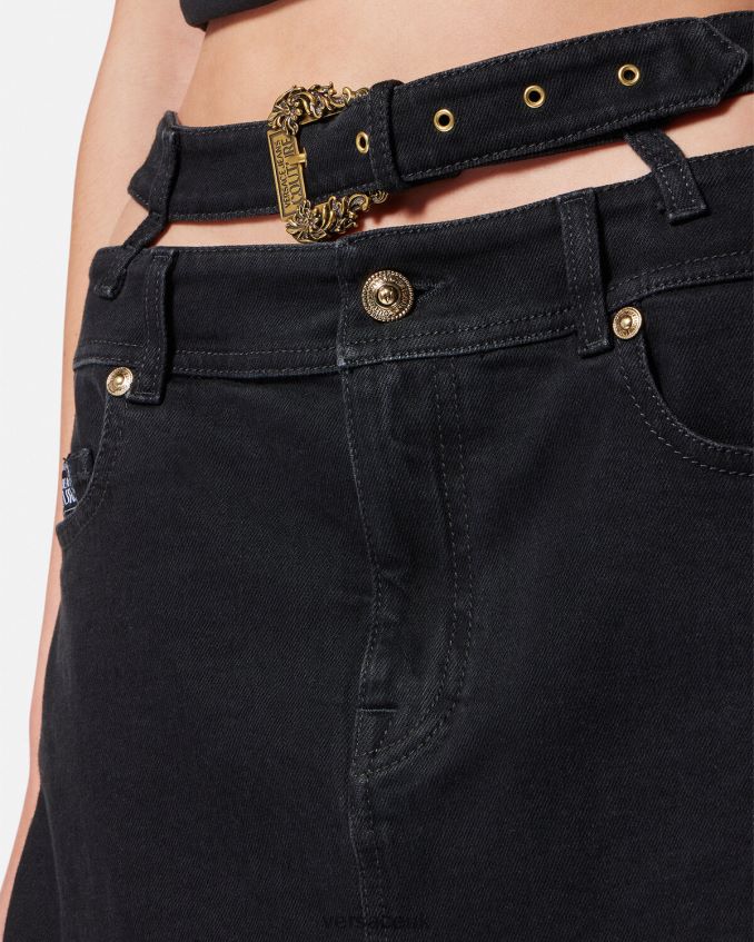Women Versace Baroque Buckle Denim Mini Skirt 6D2D062151 Black Clothing
