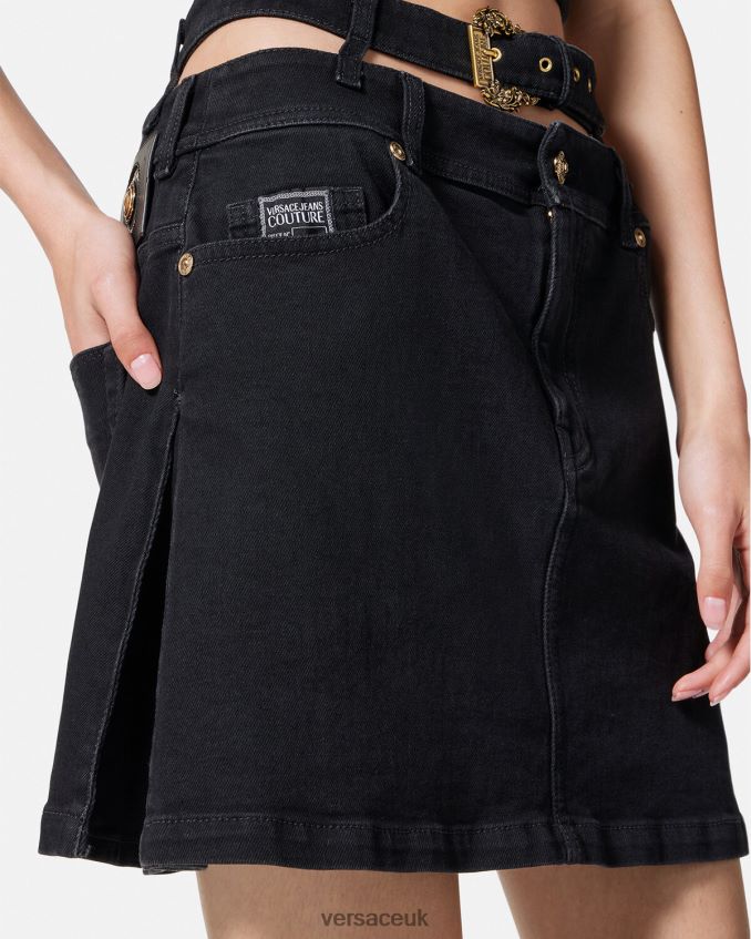 Women Versace Baroque Buckle Denim Mini Skirt 6D2D062151 Black Clothing