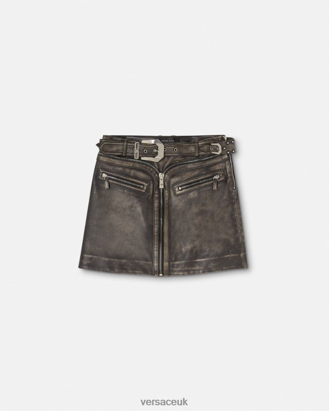 Women Versace Brushed Leather Mini Skirt 6D2D06182 Gray Clothing