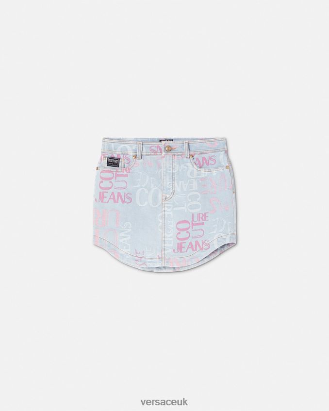Women Versace Doodle Logo Denim Mini Skirt 6D2D062179 Blue Clothing